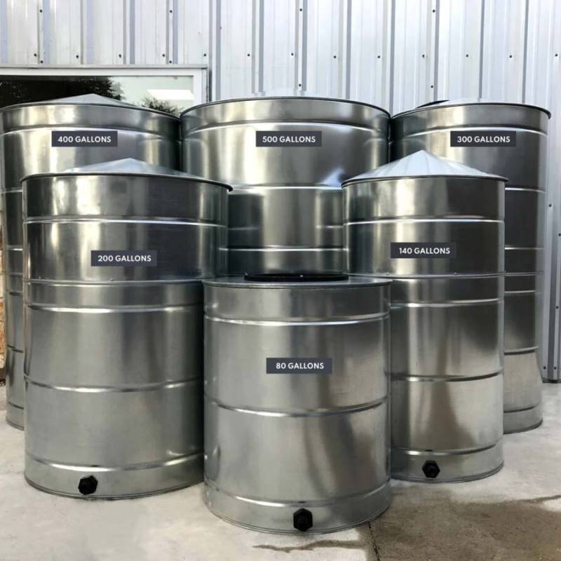 Multiple galvanized steel rainwater tanks